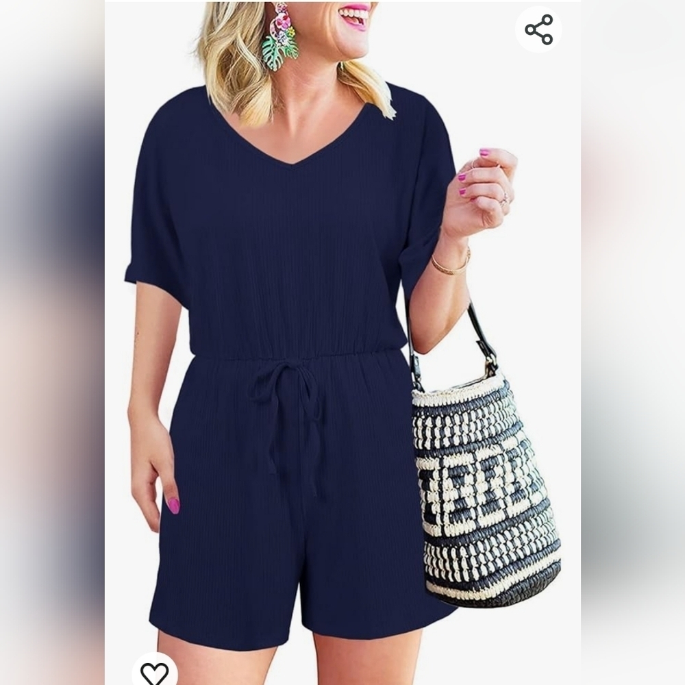 Nwot LADIYO short sleeves, short pants, navy , v-neck romper